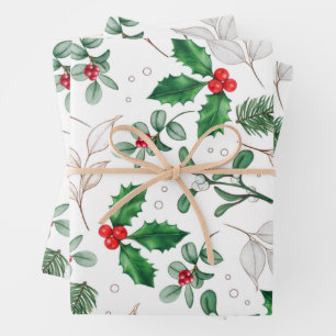 Weihnachtsfeste Blätter und Berries Weiß