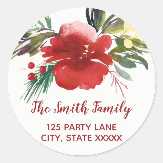 Weihnachtsfeste Blume Rücksendeadresse Runder Aufkleber (Vorderseite)