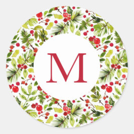 Weihnachtsfeste Grüntöne und Berries Runder Aufkleber