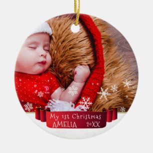 Weihnachtsfestes rotes Band Baby`s erstes Weihnach Keramik Ornament