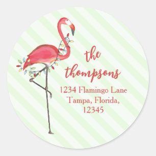 Weihnachtsfestliche niedliche Flamingo-Lichterkett Runder Aufkleber