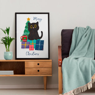 Weihnachtsfestliche niedliche Katzen-Kaffee-Wandku Poster
