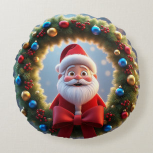 Weihnachtsfestliche Zeichentrickfigur Weihnachtsma Rundes Kissen