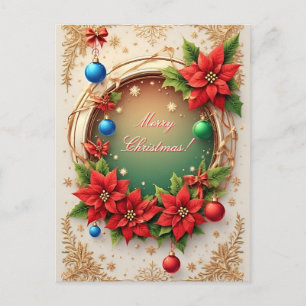 Weihnachtsfestlicher Kranz 🎄✨Poinsettia Rot Postkarte