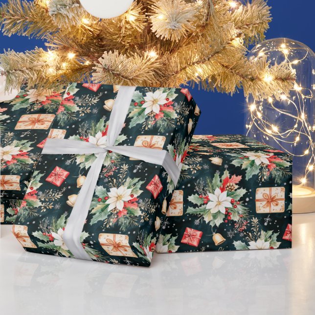 Weihnachtsfestspiele Poinsettia Blume Geschenkpapier (Feiertage)