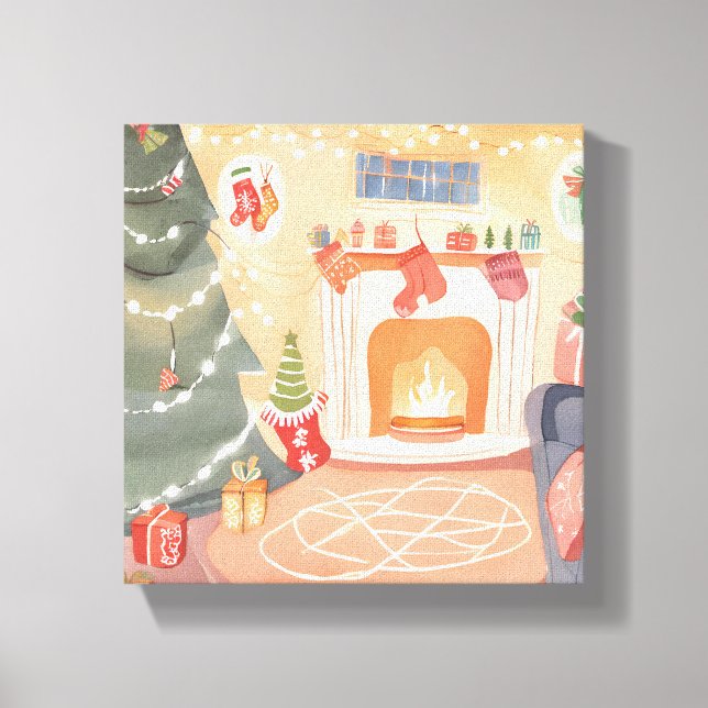 Weihnachtsfeuer für Wasserfarben Leinwanddruck (Vorderseite)