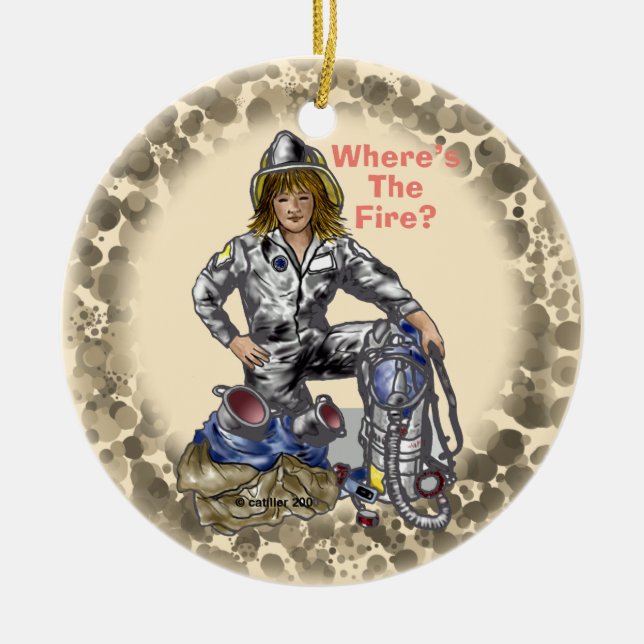 Weihnachtsfigur Feuerwehrfrau Keramik Ornament (Vorne)