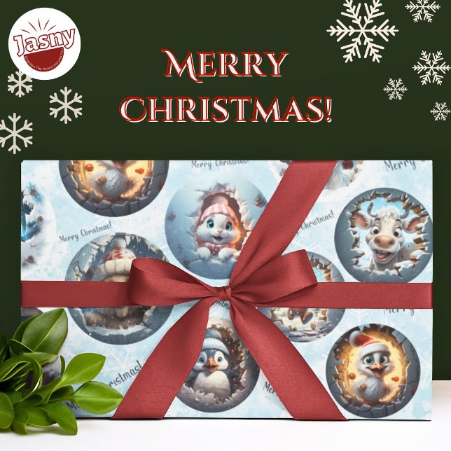 Weihnachtsfiguren 3D Snow Globes Wrapping Paper Geschenkpapier (Von Creator hochgeladen)