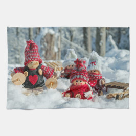 Weihnachtsfiguren aus Holz Geschirrtuch