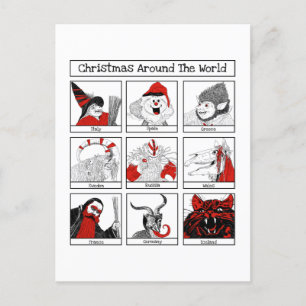Weihnachtsfiguren rund um die Welt Illustration Postkarte