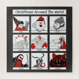 Weihnachtsfiguren rund um die Welt Illustration Puzzle
