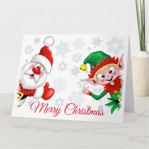 Weihnachtsfiguren Santa und Elf Daumen hoch Karte