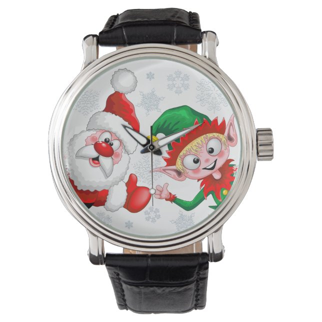 Weihnachtsfiguren von Weihnachten und Elfen stürme Armbanduhr (Vorderseite)