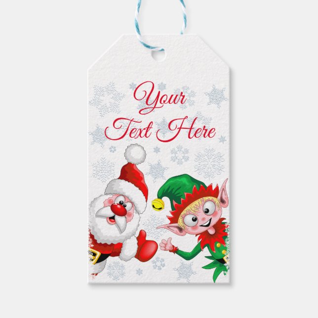 Weihnachtsfiguren von Weihnachten und Elfen stürme Geschenkanhänger (Vorderseite)