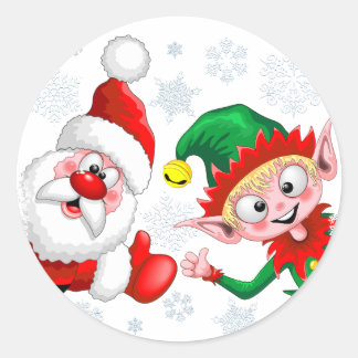 Weihnachtsfiguren von Weihnachten und Elfen stürme Runder Aufkleber