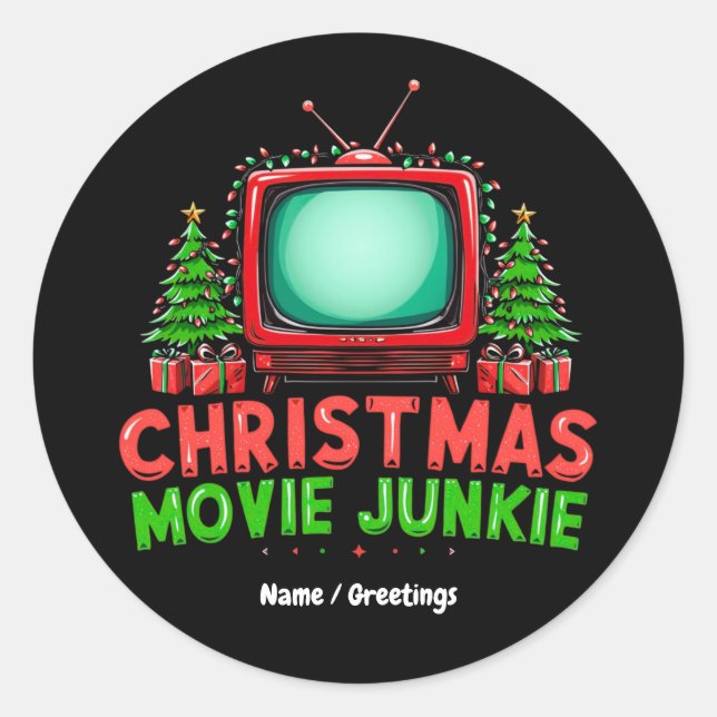Weihnachtsfilm Junkie Retro Holiday Funny Matchi Runder Aufkleber (Vorderseite)