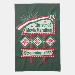 Weihnachtsfilm-Marathon Retro-Marquee-Festivität Geschirrtuch