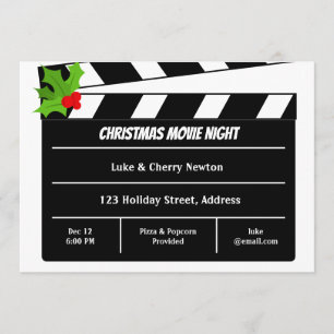Weihnachtsfilm Night Film Clapboard Holly Berry Einladung