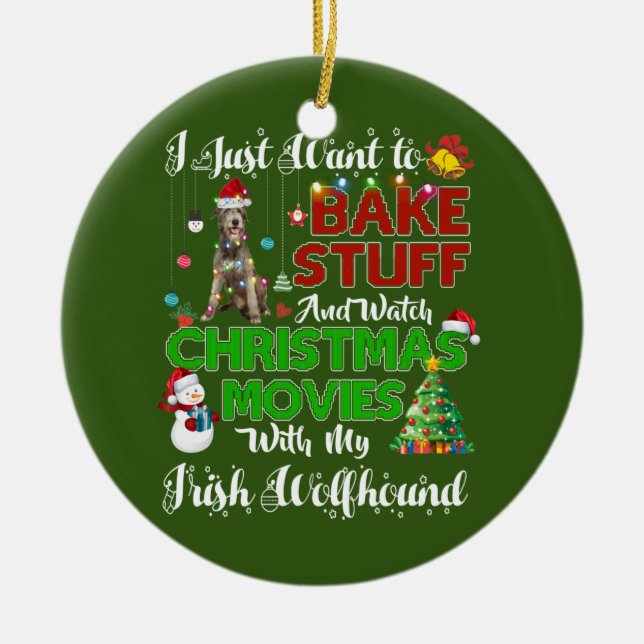 Weihnachtsfilme mit Irish Wolfhound Keramik Ornament (Vorne)