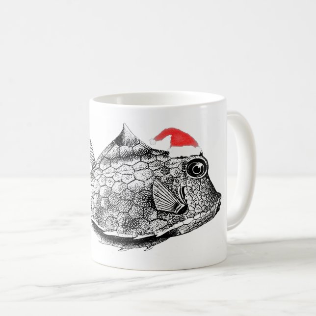 Weihnachtsfisch (Puffsfisch) mit Weihnachtsmannmüt Kaffeetasse (VorderseiteRechts)