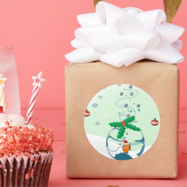 Weihnachtsfisch Runder Aufkleber (Party)