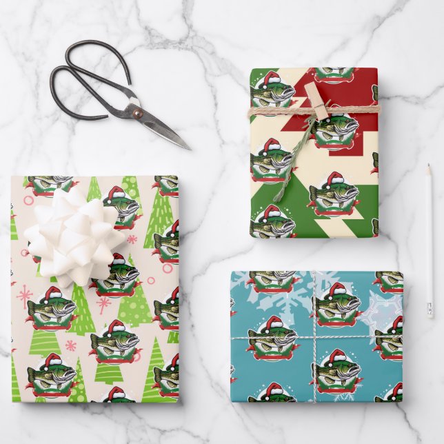 Weihnachtsfisch Weihnachtsmannmütze Funny Fishing Geschenkpapier Set (Vorderseite)