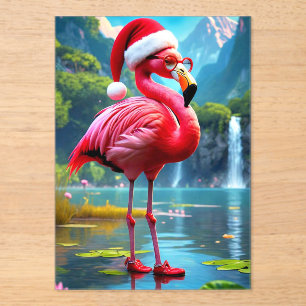 Weihnachtsflamingo als Weihnachtsmann-47476 Acryleinladungen