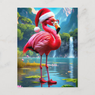 Weihnachtsflamingo als Weihnachtsmann-47476 Feiertagspostkarte
