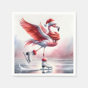 Weihnachtsflamingo auf Schlittschuhen Serviette