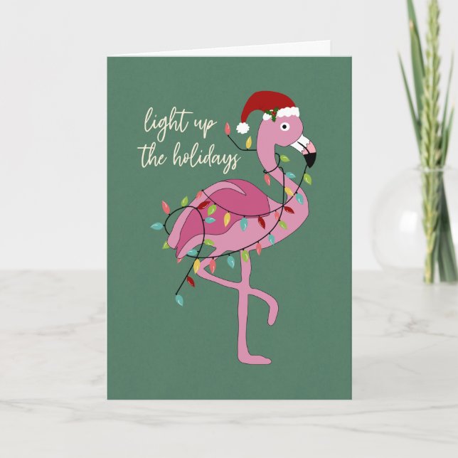 Weihnachtsflamingo erhellt die Feiertage Karte (Vorderseite)