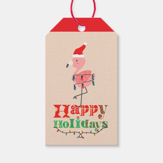 Weihnachtsflamingo Geschenkanhänger (Vorderseite)
