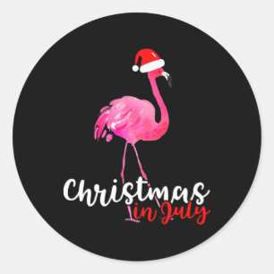 Weihnachtsflamingo mit Santa-Hut Zeichnung im Juli Runder Aufkleber