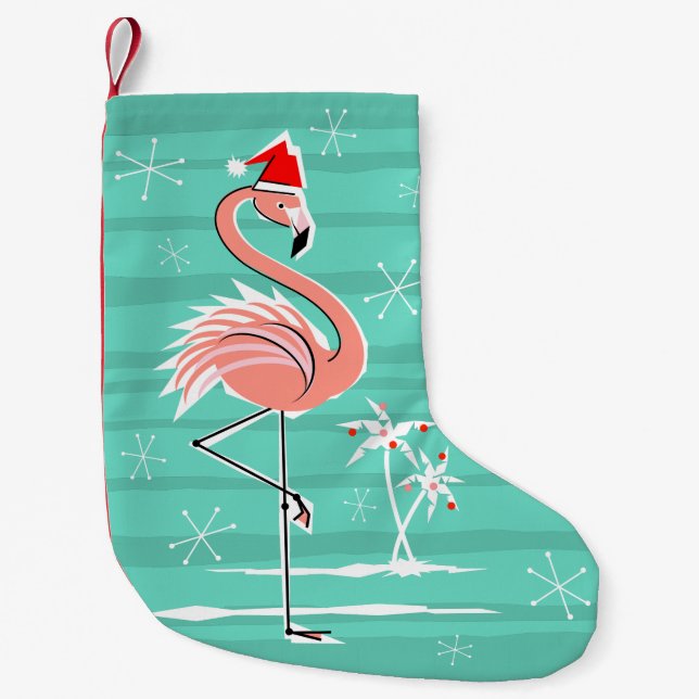 Weihnachtsflamingo-Streifen-Strumpf einer mit Kleiner Weihnachtsstrumpf (Vorderseite)