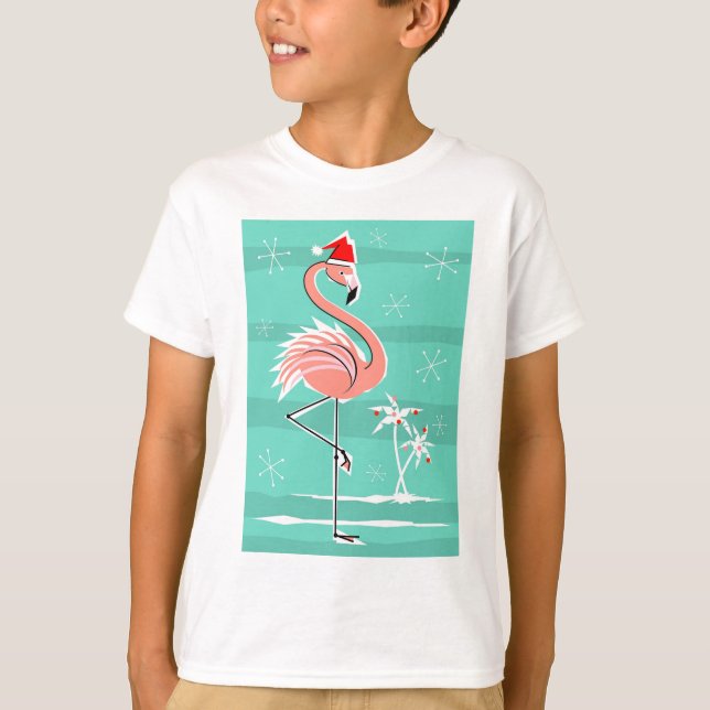 Weihnachtsflamingo-Streifen-T - Shirtkindes T-Shirt (Vorderseite)