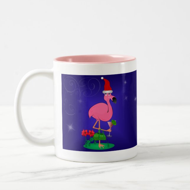 Weihnachtsflamingo-Tasse Zweifarbige Tasse (Links)