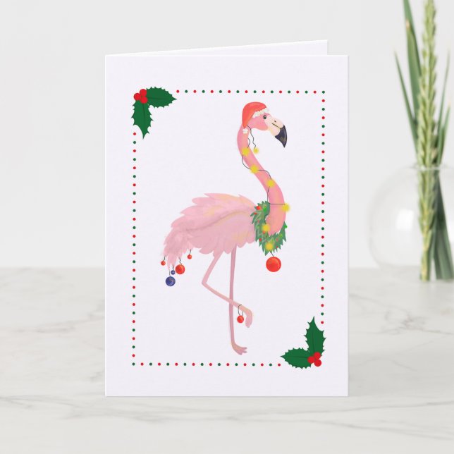 Weihnachtsflamingo-Weihnachtsmannmütze Karte (Vorderseite)