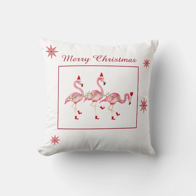 Weihnachtsflamingos Reversible Wurfkissen Kissen (Vorderseite)