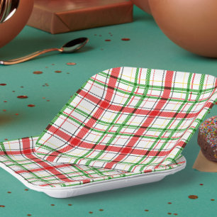 Weihnachtsflannel Kariert Tartan Design - Weiß Pappteller