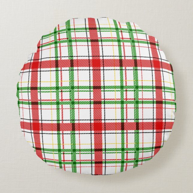 Weihnachtsflannel Kariert Tartan Design - Weiß Rundes Kissen (Vorderseite)