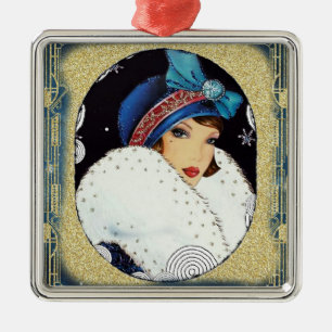 Weihnachtsflapper Girl Large White Fur Coat Ornament Aus Metall