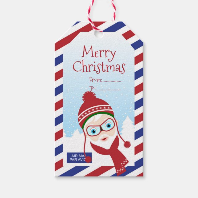 Weihnachtsfliege mit Weihnachtsgeschenk Geschenkanhänger (Vorderseite)