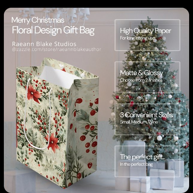 Weihnachtsfloral Design Geschenktasche Mittlere Geschenktüte (Von Creator hochgeladen)