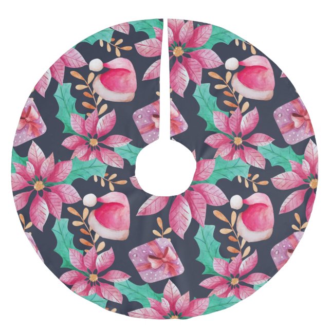 Weihnachtsfloral Polyester Weihnachtsbaumdecke (Vorderseite)