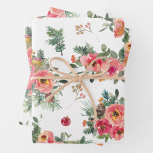 Weihnachtsfloral und Pinienmuster   Winterurlaub Geschenkpapier Set