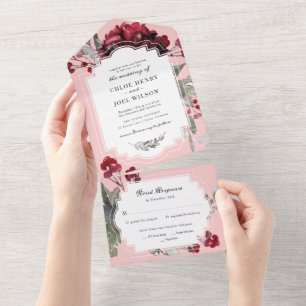 Weihnachtsflorales Grün Wasserfarben Hochzeit All In One Einladung