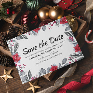 Weihnachtsflorales Party-Save-the-Date Ankündigungspostkarte