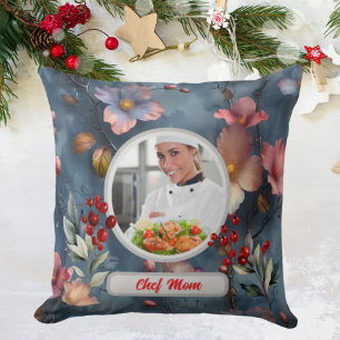 Weihnachtsflorales personalisiertes Chef-Mom-Foto Kissen
