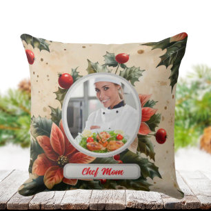 Weihnachtsflorales personalisiertes Chef-Mom-Foto Kissen