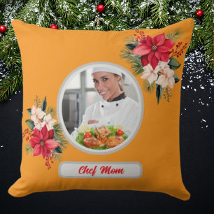 Weihnachtsflorales personalisiertes Chef-Mom-Foto Kissen