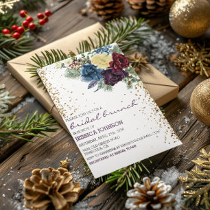 Weihnachtsflorales Winter-Hochzeitsfrühstück in Go Einladung